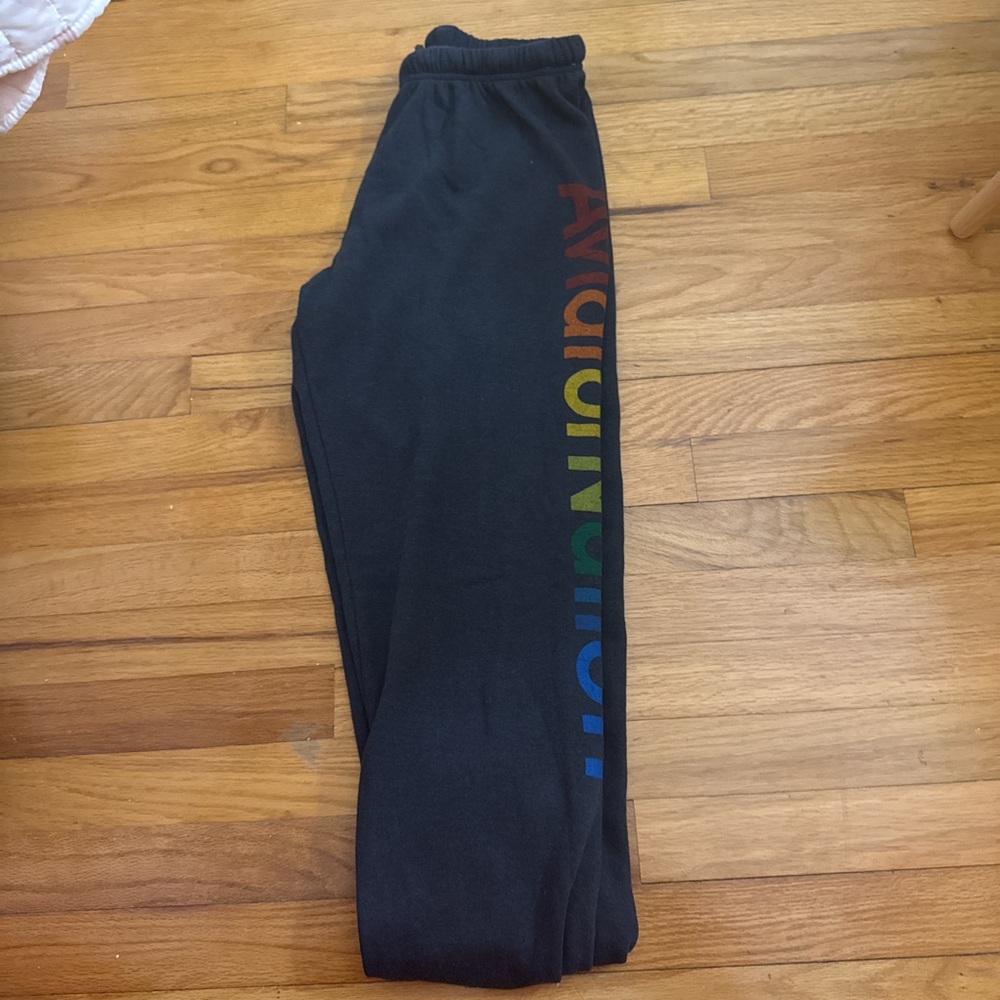 Aviator Nation Black Sweatpants with Rainbow Logo